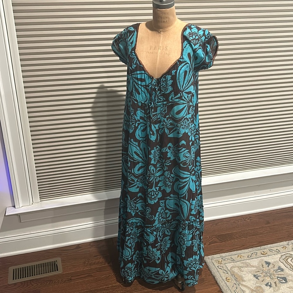Ada Gatti blue brown cotton dress size large